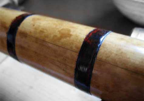 割れと割れ止め　竹割れ02　尺八修理工房幻海